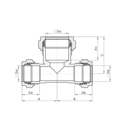 The technical schematic of the Flowflex Chrome Plated Compression Reduced Both Ends Tee, product code: P705CP