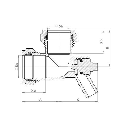 The technical schematic of the Flowflex Compression Drain off Elbow, product code: P801DO