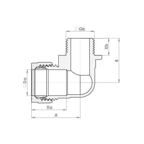 The technical schematic of the Flowflex Chrome Plated Compression Male Elbow, product code: P802CP