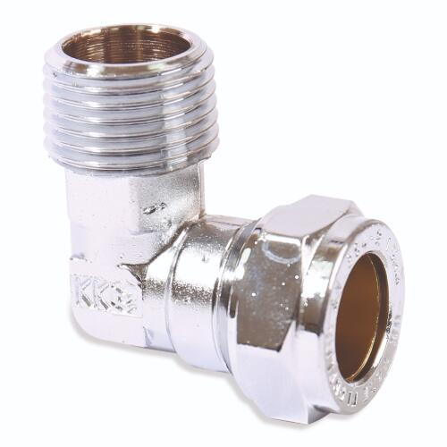 An image of the Flowflex Chrome Plated Compression Male Taper Elbow, product code: P802TCP