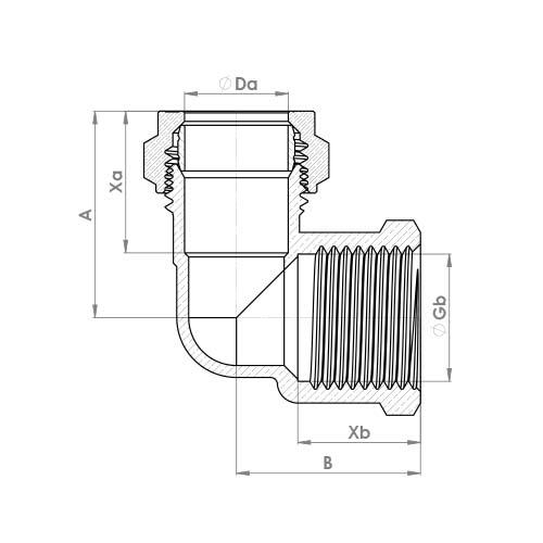 The technical schematic of the Flowflex Chrome Plated Compression Female Elbow, product code: P803CP