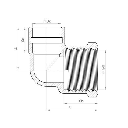 The technical schematic of the Flowflex Compression Solder Ring Female Elbow, product code: P803DRSR