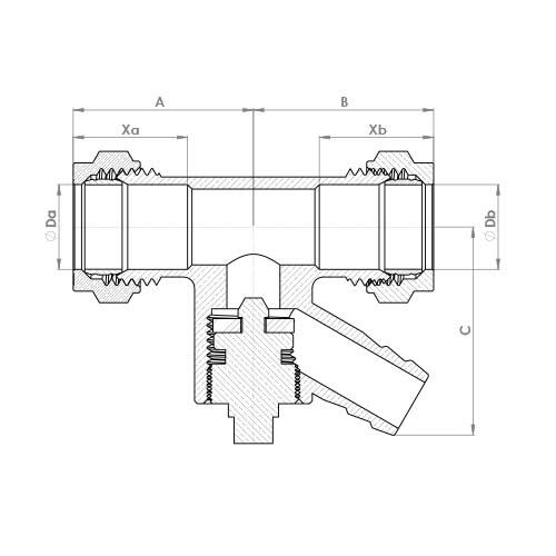 The technical schematic of the Flowflex Compression Drain off Coupling, product code: P901DO