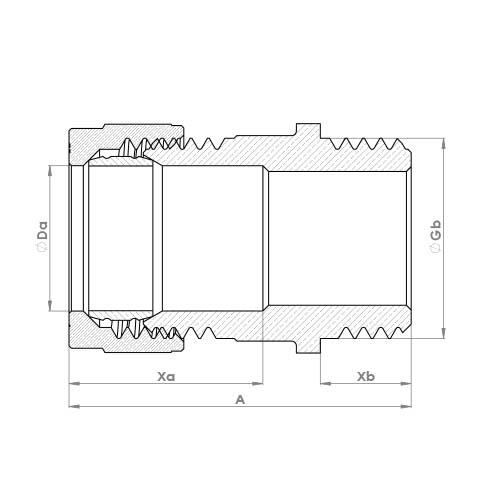 The technical schematic of the Flowflex Compression Male Adaptor, product code: P902