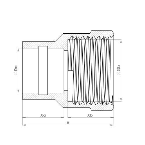 The technical schematic of the Flowflex Compression Solder Ring Female Adaptor, product code: P903DRSR