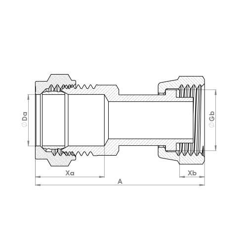 The technical schematic of the Flowflex Compression Straight Swivel Tap Connector, product code: P903SF