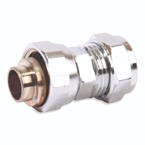 An image of the Flowflex Chrome Plated Compression Straight Swivel Tap Connector, product code: P903SFCP