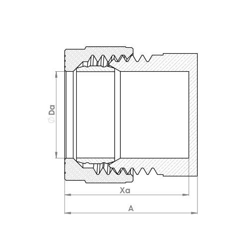 The technical schematic of the Flowflex Chrome Plated Compression Stop End, product code: P923CP