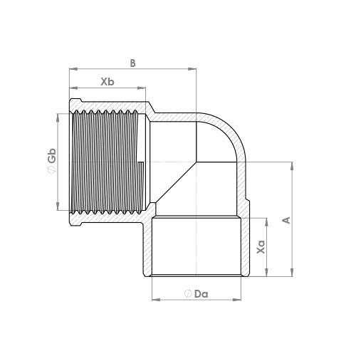 The technical schematic of the Flowflex End Feed Female Elbow, product code: 4090G