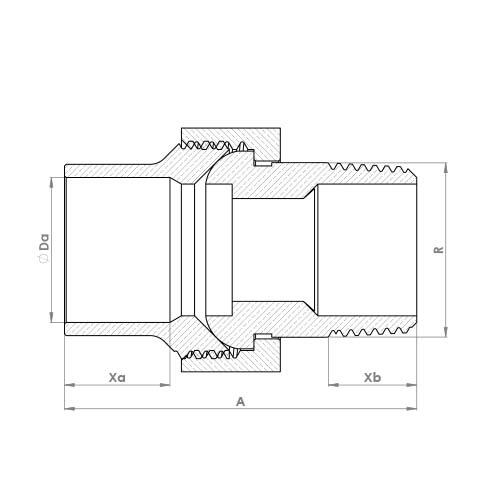 The technical schematic of the Flowflex End Feed Male Union Adaptor, product code: 4341G