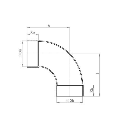 The technical schematic of the Flowflex End Feed Long Radius Elbow, product code: 5002a