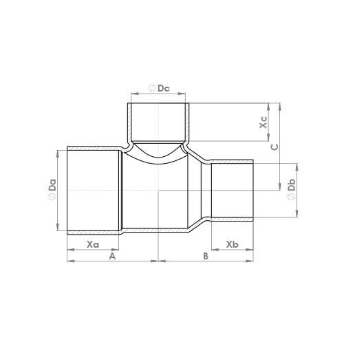 The technical schematic of the Flowflex End Feed Reduced Tee, product code: 5130R