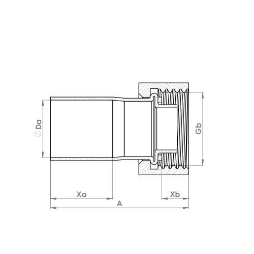 The technical schematic of the Flowflex End Feed Straight Tap Connector, product code: C903SFEF