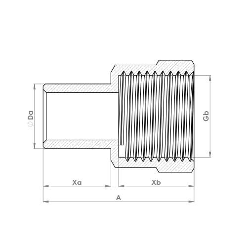 The technical schematic of the Flowflex End Feed Female Straight Adaptor, product code: FA