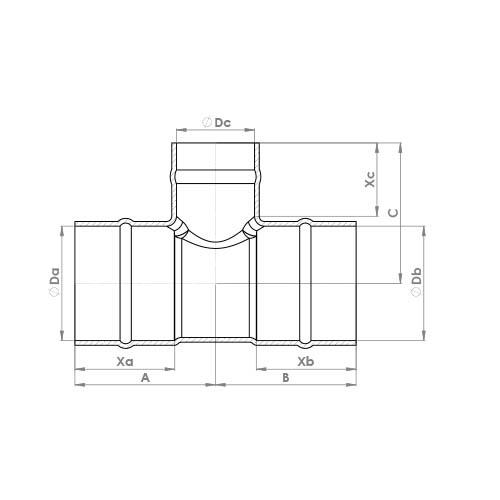 The technical schematic of the Flowflex Solder Ring Reduced Branch Tee, product code: C702SR