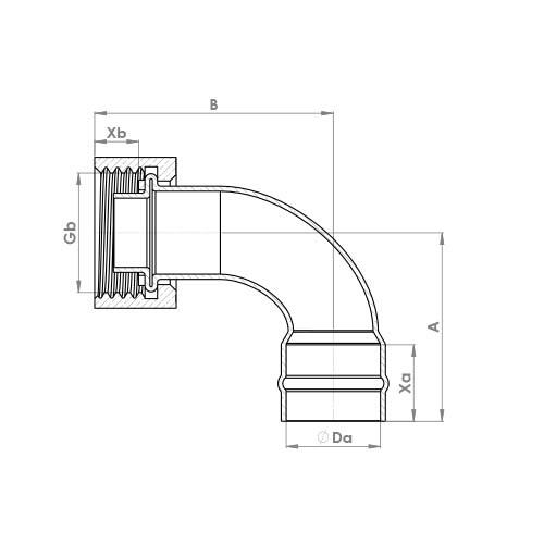 The technical schematic of the Flowflex Solder Ring Bent Tap Connector, product code: C803SFSR