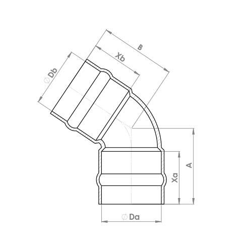 The technical schematic of the Flowflex Solder Ring 45 Deg Elbow, product code: C804SR