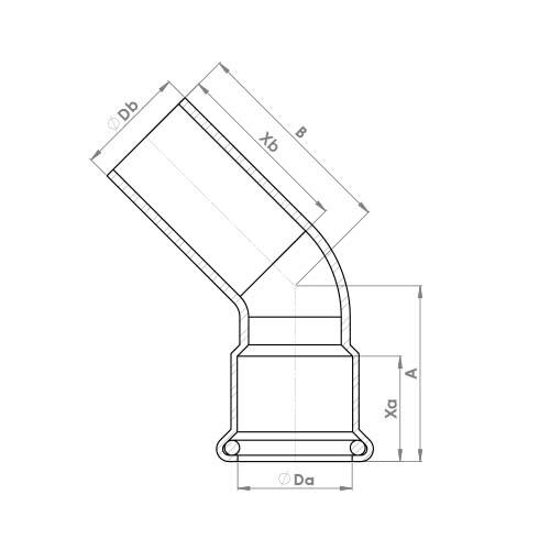 The technical schematic of the Flowflex Copper Press 45 Deg Street Elbow, product code: 6040M