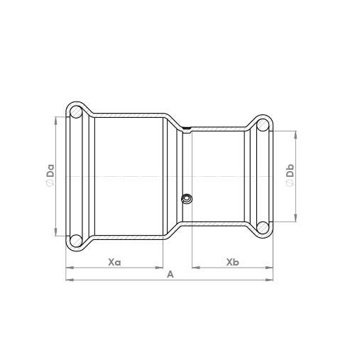 The technical schematic of the Flowflex Copper Press Reducing Coupling, product code: 6240M