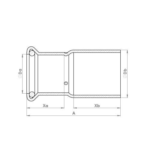 The technical schematic of the Flowflex Copper Press Fitting Reducer, product code: 6243M