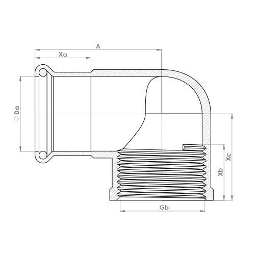 The technical schematic of the Flowflex Copper Press Female Elbow, product code: 6090GM