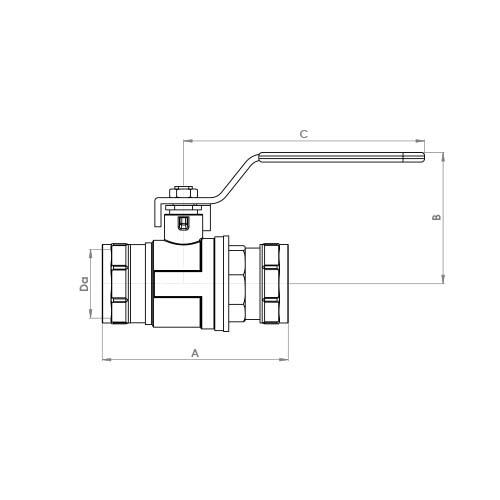 The technical schematic of the Flowflex Lever Arm Compression Ball Valve, product code: 711