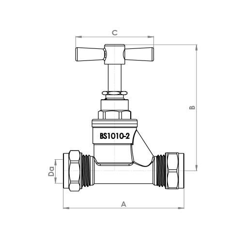 The technical schematic of the Flowflex Stop Cock, product code: P460